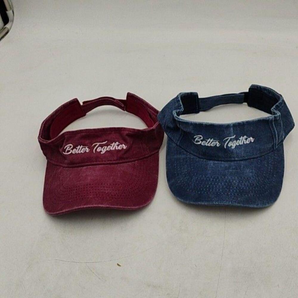 Better Together 2026 Hat Visor Adjustable One Size Mens Denim Red Blue Lot of 2